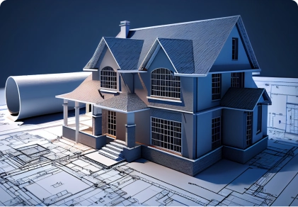  Blueprint Designs And a Home Model for a Construction